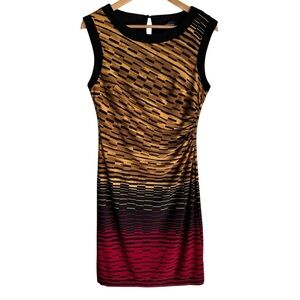 Vtg R&M Richards Slinky Sleeveless Dress Sz 10 Dark Neutrals Stripes Classy USA